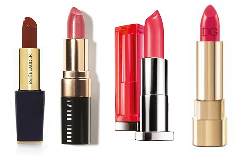 Estee Lauder Pure color Envy Decadent, Bobbi Brown Lip Color in Shimmer Finish #1, Maybelline New York Color Sensational Vivids 910, Dolce&Gabbana Make Up Classic Cream lipstick #515 Estee Lauder Pure color Envy Decadent, Bobbi Brown Lip Color in Shimmer Finish #1, Maybelline New York Color Sensational Vivids 910, Dolce&Gabbana Make Up Classic Cream lipstick #515