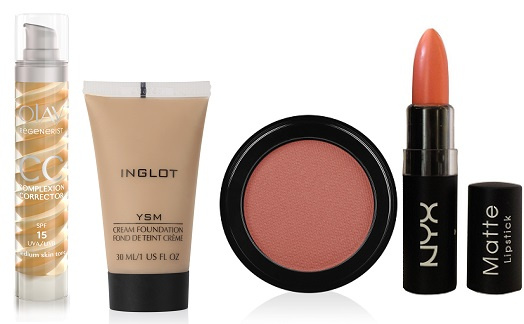 CC Крем Olay regenerist, Тональная крем-основа INGLOT cream foundation YSM #49, Румяна INGLOT Face blush #29, Помада NYX Matte Универсальный праймер для лица The Body Shop Insta Blur, Тушь для ресниц Maybelline NY The Colossal go Extreme!Volume, Блеск для губ INGLOT lip duo #44, Тени Л'Этуаль Collection Privee Рыжий и Шоколадный, Компактная пудра с эффектом загара INGLOT Bronzing powder #78, Влагоустойчивая жидкая подводка INGLOT liquid eyeliner #25