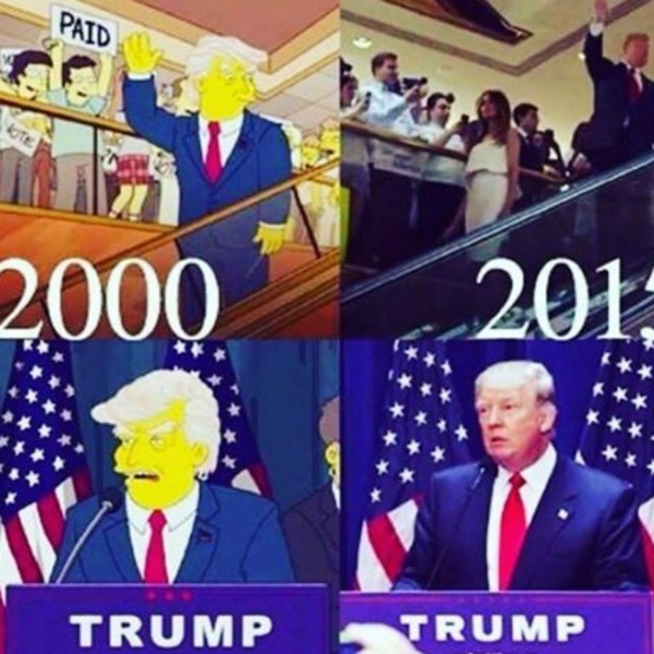 Рисованный в «Симпсонах» Дональд Трамп и настоящий Рисованный в «Симпсонах» Дональд Трамп и настоящий
