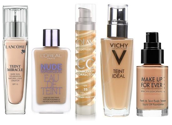 Lancome Тональный крем Teint Miracle, L’Oreal Paris Жидкая тональная основа Nude Magique Eau de Teint,Olay СС-крем Regenerist, Vichy Тональный флюид Teint Ideal,Make Up For Ever Тональный крем-флюид Lancome Тональный крем Teint Miracle, L’Oreal Paris Жидкая тональная основа Nude Magique Eau de Teint,Olay СС-крем Regenerist, Vichy Тональный флюид Teint Ideal,Make Up For Ever Тональный крем-флюид