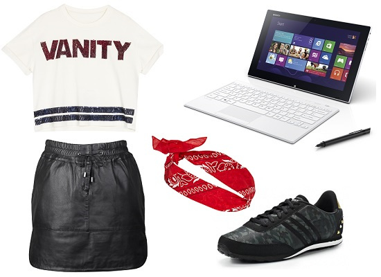 Трансформер (плнашет-ультрабук) Sony VAIO Tap, Юбка Calvin Klein Jeans, Топ Zara, Кроссовки Adidas NEO, Бандана River Island Трансформер (плнашет-ультрабук) Sony VAIO Tap, Юбка Calvin Klein Jeans, Топ Zara, Кроссовки Adidas NEO, Бандана River Island