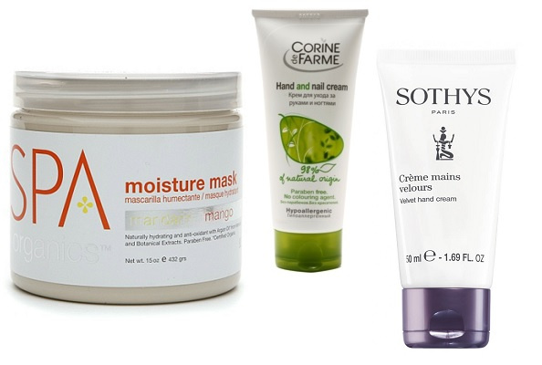 SPA Organics Увлажняющая маска для рук, Corine de Farme Крем для рук и ногтей с кератином и протеином, SOTHYS Бархатный крем для рук SPA Organics Увлажняющая маска для рук, Corine de Farme Крем для рук и ногтей с кератином и протеином, SOTHYS Бархатный крем для рук