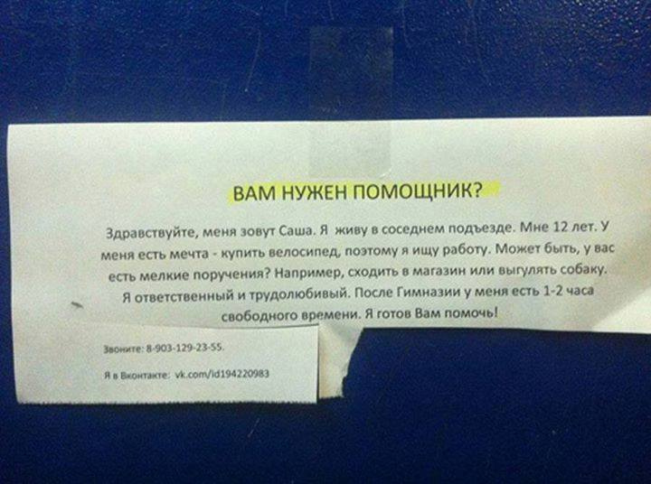 Так выглядело Сашино объявление Так выглядело Сашино объявление