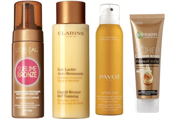 L'Oreal Совершенствующий мусс-автозагар Sublime Bronze, Clarins Лосьон-автозагар для лица и зоны декольте, PAYOT Спрей-автозагар Sun Minute, Garnier Тонирующий крем-автозагар Сияние кожи L'Oreal Совершенствующий мусс-автозагар Sublime Bronze, Clarins Лосьон-автозагар для лица и зоны декольте, PAYOT Спрей-автозагар Sun Minute, Garnier Тонирующий крем-автозагар Сияние кожи