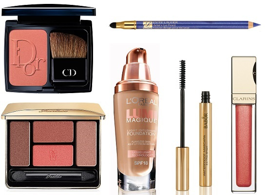 Dior Румяна, Guerlain Тени для глаз, L'Oreal Paris Тональный крем, Babor Тушь для ресниц, Clarins Блеск для губ, Estee Lauder Карандаш для глаз Dior Румяна, Guerlain Тени для глаз, L'Oreal Paris Тональный крем, Babor Тушь для ресниц, Clarins Блеск для губ, Estee Lauder Карандаш для глаз