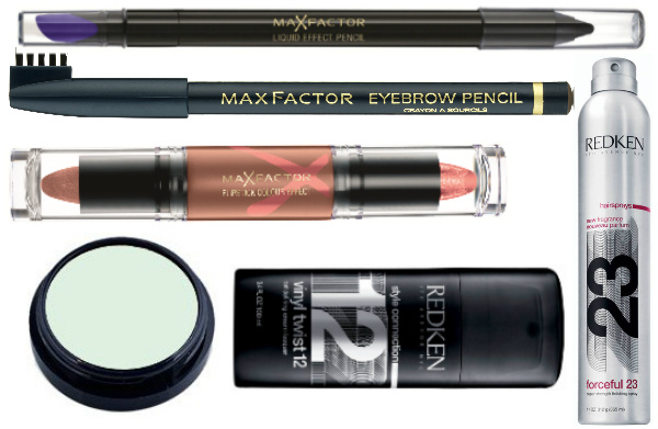 Косметика MaxFactor: Карандаш для глаз Liquid Effect Pencil (№10 Black Fire), 350 руб. Карандаш для бровей Eyebrow Pencil (№2 Hazel), 221 руб. Блеск для губ Flipstick Colour Effect (№40 Melody Brown), 480 руб. Тени Earth Spirits (№ 125 Modernist Green), 238 руб. Средства для волос Redken: Крем-лак для очерченных кудрей "Винил Твист 12". Спрей супер-сильной фиксации для завершения укладки волос "Форсфул 23", 1200 руб. Косметика MaxFactor: Карандаш для глаз Liquid Effect Pencil (№10 Black Fire), 350 руб. Карандаш для бровей Eyebrow Pencil (№2 Hazel), 221 руб. Блеск для губ Flipstick Colour Effect (№40 Melody Brown), 480 руб. Тени Earth Spirits (№ 125 Modernist Green), 238 руб. Средства для волос Redken: Крем-лак для очерченных кудрей "Винил Твист 12". Спрей супер-сильной фиксации для завершения укладки волос "Форсфул 23", 1200 руб.