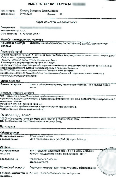 Данную справку Архаровой, фамилия которой по отцу Копнина, выдали в больнице после нападения мужа