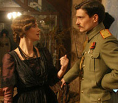 Елизавета Боярская и Максим Матвеев на съемках фильма «Контрибуция»
