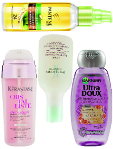 Pantene Pro-V Эликсир с марокканским аргановым маслом для волос, 250 руб. Kerastase Двойная сыворотка для волос Cristalliste, 1500 руб. June Jacobs Шампунь для волос Сitrus Clarifying Shampoo, 2100 руб. Garnier Шампунь Ultra Doux Жизненная сила прованса "Эфирное масло лаванды и роза Грасса", 79 руб.